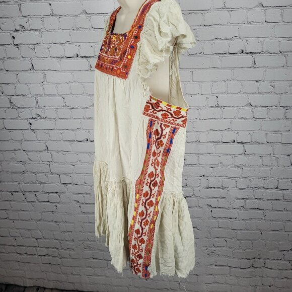 Free People Beige Colorful Aztec Embroidered Tiered Open Back Dress Medium M - Picture 11 of 14